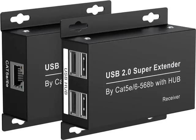 Main image of USB Extender Over Ethernet 200ft USB2.0 HUB RJ45 Cat5e 6 up to 480Mbps with Power Adapter 2 Cameras Work in Sync Support Windows MacOS Android Linux