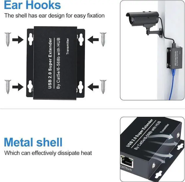 Alt view image 6 of 7 - USB Extender Over Ethernet 200ft USB2.0 HUB RJ45 Cat5e 6 up to 480Mbps with Power Adapter 2 Cameras Work in Sync Support Windows MacOS Android Linux