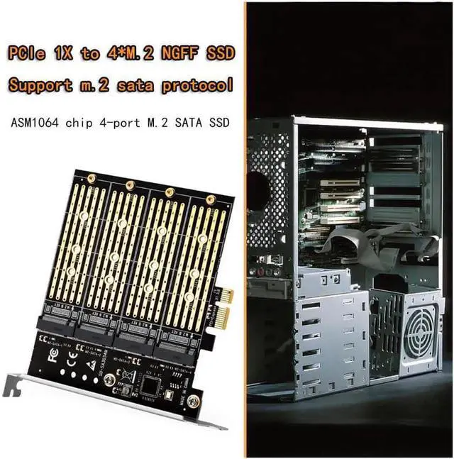 Alt view image 4 of 6 - PCIE to M2 Adapter PCI Express X1 3.0 4 Port B Key M.2 NGFF SATA SSD Adapter PCI-E M.2 Adapter Expansion Card Riser
