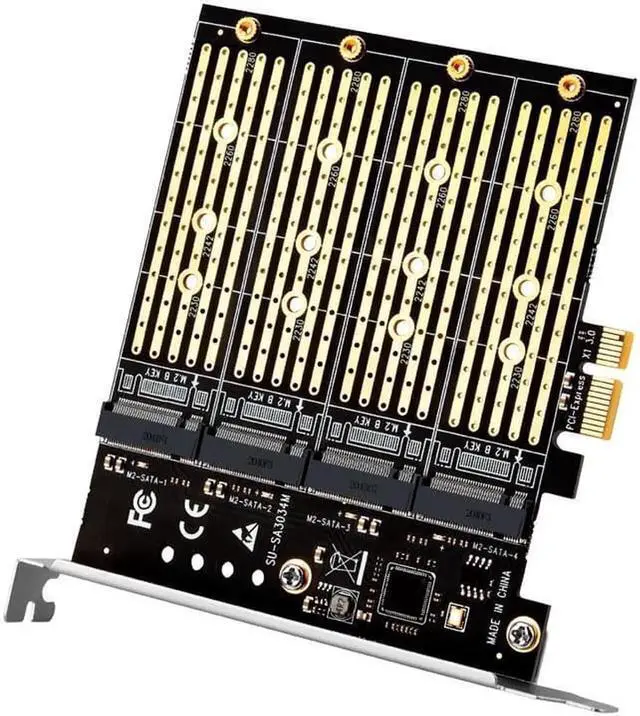 Alt view image 2 of 6 - PCIE to M2 Adapter PCI Express X1 3.0 4 Port B Key M.2 NGFF SATA SSD Adapter PCI-E M.2 Adapter Expansion Card Riser