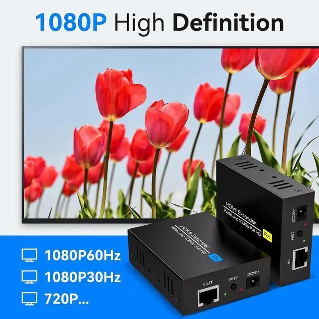 Alt view image 5 of 7 - 400Ft HDMI Extender Over Ethernet Cat5 or 6 Adapter Balun 120m with Loop Output and Automatic EDID Functions Support 1080P60Hz 3D Full HD Transmitter and Receiver