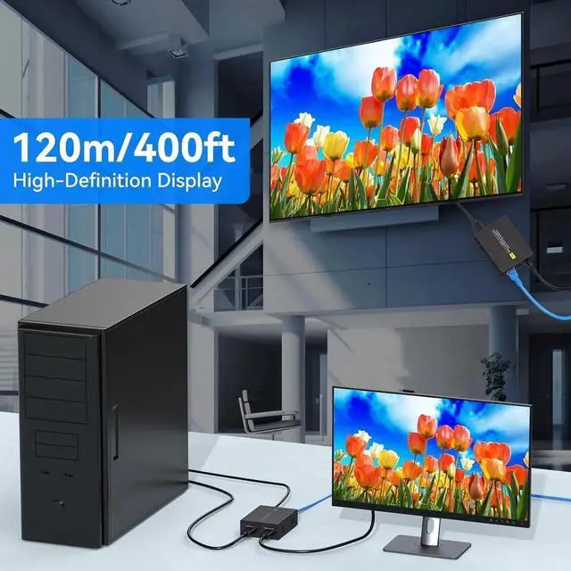 Alt view image 4 of 7 - 400Ft HDMI Extender Over Ethernet Cat5 or 6 Adapter Balun 120m with Loop Output and Automatic EDID Functions Support 1080P60Hz 3D Full HD Transmitter and Receiver