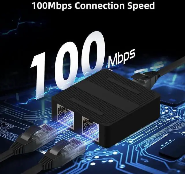 Alt view image 3 of 7 - 1 to 2 Network Splitter, 3 Port Ethernet Switch, 10/100Mbps, Type-C Power Supply, Mini Size Plug and Play