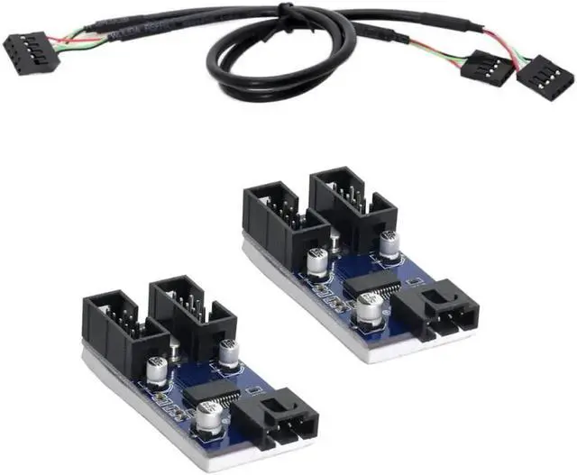 Alt view image 2 of 3 - 30cm HUB Connector Adapter Card USB 2.0 Header 1 to 2 / 4 Extension CableMultilier Port 9pin Male to Female Black