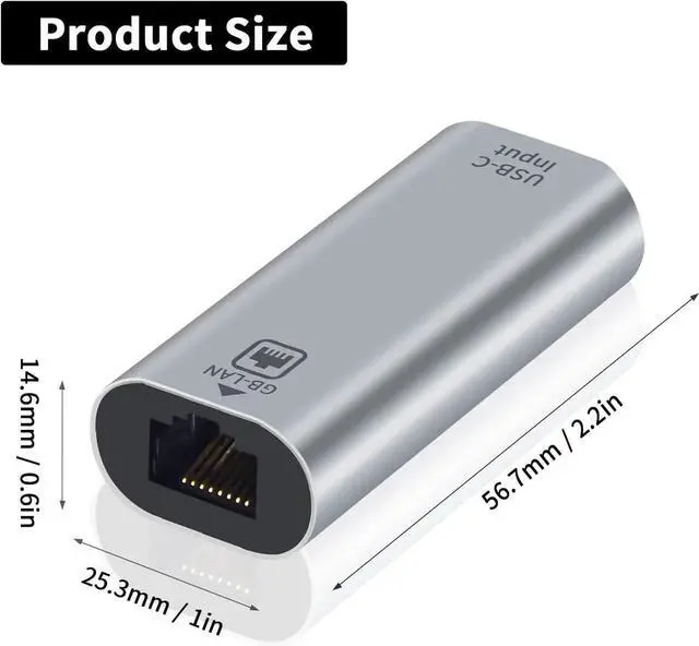 Alt view image 6 of 6 - USB C to RJ45 Ethernet Adapter Gigabit, RJ45 Female to USB C Female Adapter, Up to 1000/100/10Mbps Ethernet LAN Network Adapter Compatible for iPad, MacBook Pro, 1Pack