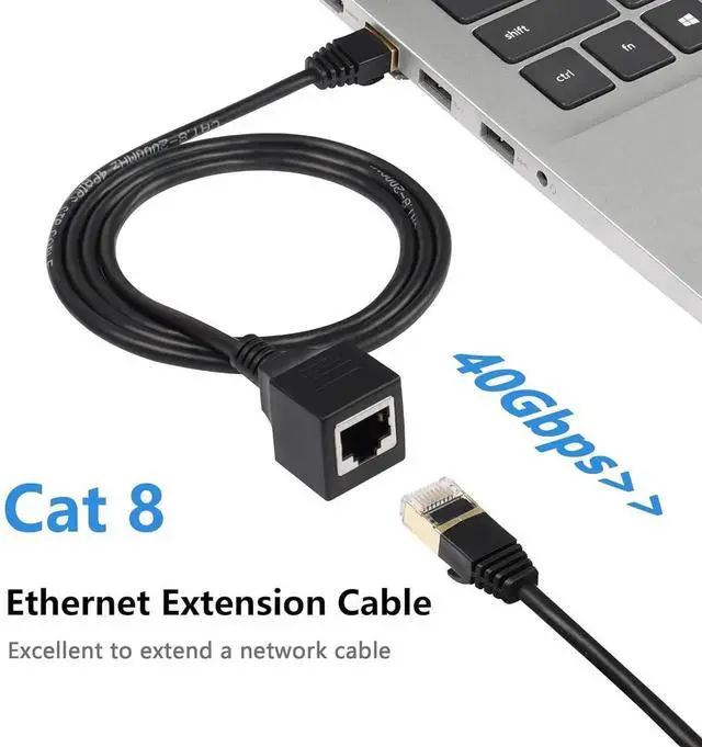 Alt view image 5 of 6 - Cat8 LAN Cable,Ethernet Extension Cable,High Speed 40Gbps 2000Mhz Network Cord,RJ45 Network Patch Cord Male to Female Connector for Router Modem TV PC Computer Laptop (M/F 1M/3.3FT)