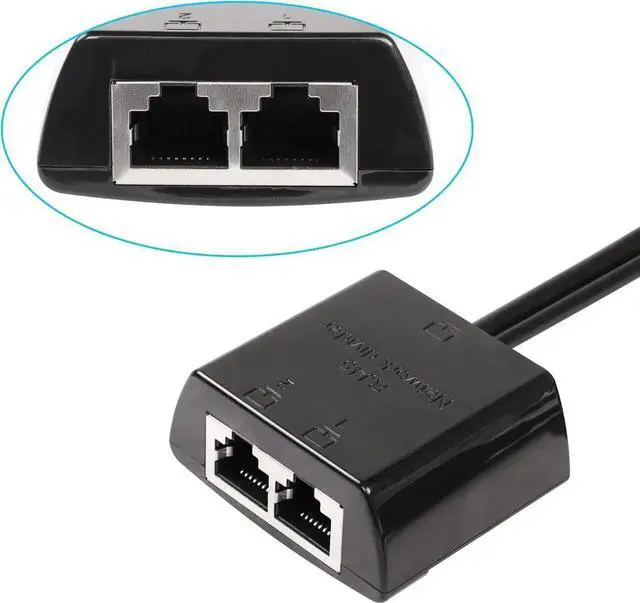 Alt view image 2 of 7 - RJ45 Network Splitter Adapter, Ethernet Cable Splitter 1 to 2, RJ45 Network Extension Connector,Two Devices Share The Internet at The Same Time (Black Male)