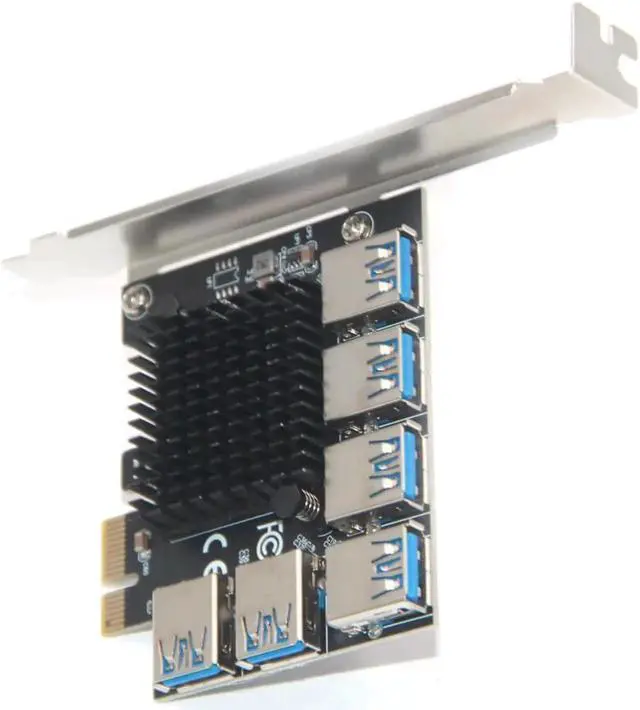 Main image of PCIe 1 to 6 Riser Card, Pcie Splitter 1 to 6 PCI Riser Card, 6 Risers into 1 PCI Card, PCIe Multiplier Risers 1X to External 6 PCI-e USB3.0 Adapter for ETH Miner GPU Crypto Bitcoin