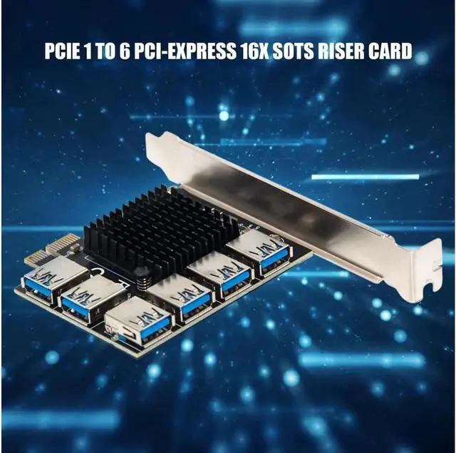 Alt view image 4 of 5 - PCIe 1 to 6 Riser Card, Pcie Splitter 1 to 6 PCI Riser Card, 6 Risers into 1 PCI Card, PCIe Multiplier Risers 1X to External 6 PCI-e USB3.0 Adapter for ETH Miner GPU Crypto Bitcoin