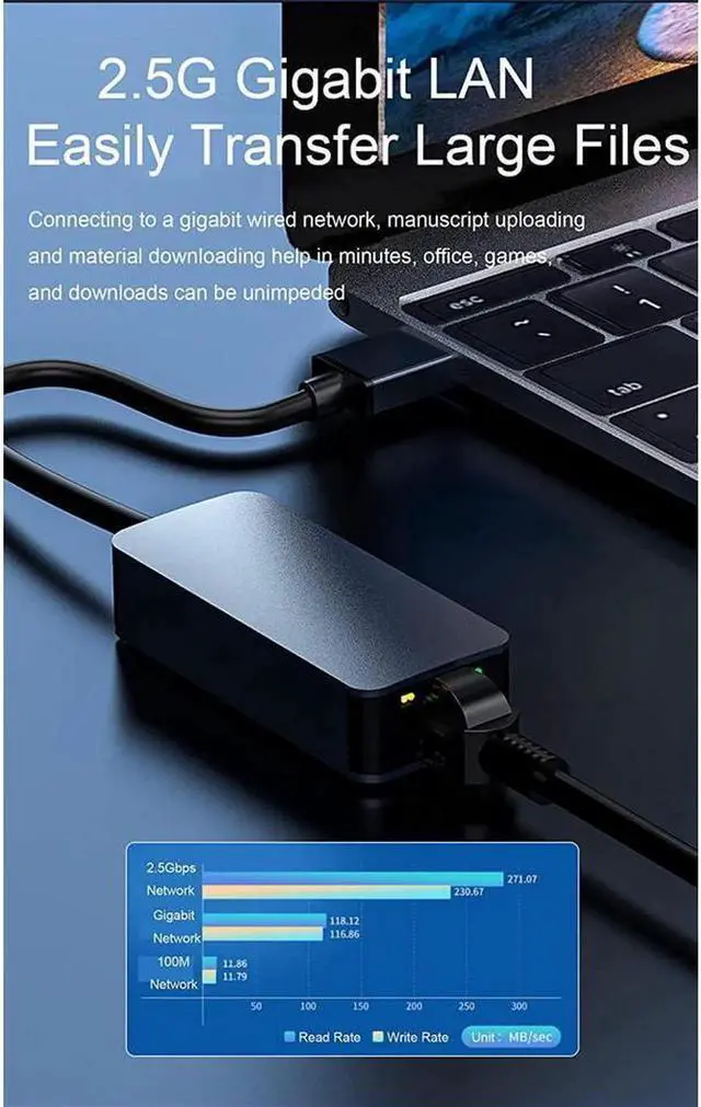 Alt view image 2 of 7 - USB Type C 3.1 to 2.5G Gigabit Ethernet Network Adapter USB Type C to 2.5 Gigabit Network RJ45 LAN 2.5Gbps Converter Compatible for MacBook Air/Pro iPad HP Surface Dell Windows (USB3.1 Interface)