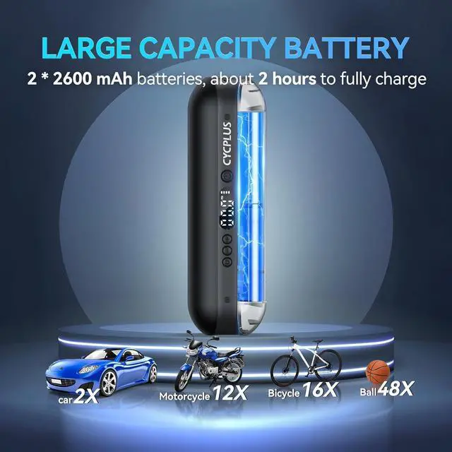 Alt view image 3 of 7 - CYCPLUS Electric Air Compressor Portable Bicycle Pump Car Tire Inflator, Max 150 PSI, Auto Shut-Off Air Pump with Presta and Schrader Valves for All Bicycles Motorcycles and Cars
