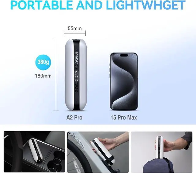 Alt view image 6 of 7 - CYCPLUS Electric Air Compressor Portable Bicycle Pump Car Tire Inflator, Max 150 PSI, Auto Shut-Off Air Pump with Presta and Schrader Valves for All Bicycles Motorcycles and Cars