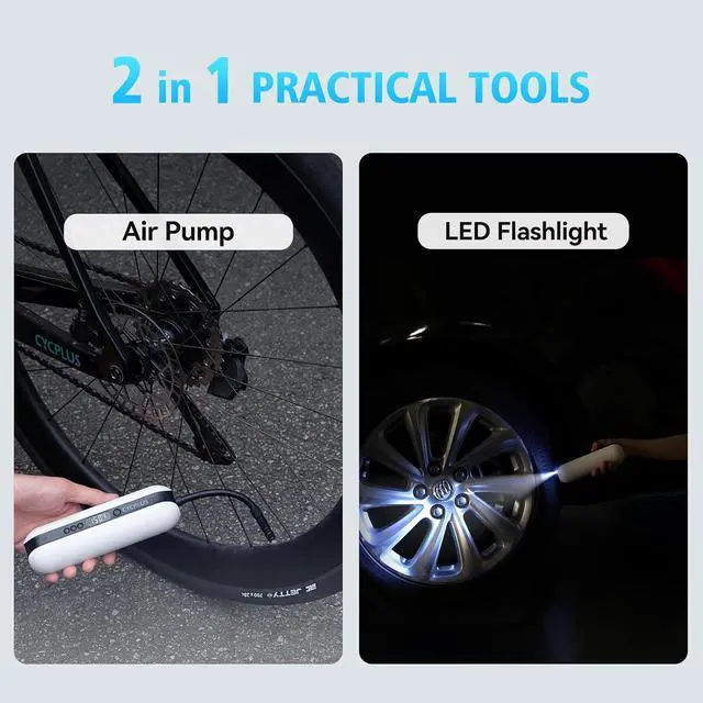 Alt view image 7 of 7 - CYCPLUS Electric Air Compressor Portable Bicycle Pump Car Tire Inflator, Max 150 PSI, Auto Shut-Off Air Pump with Presta and Schrader Valves for All Bicycles Motorcycles and Cars