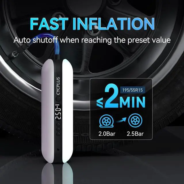 Alt view image 2 of 7 - CYCPLUS Electric Air Compressor Portable Bicycle Pump Car Tire Inflator, Max 150 PSI, Auto Shut-Off Air Pump with Presta and Schrader Valves for All Bicycles Motorcycles and Cars