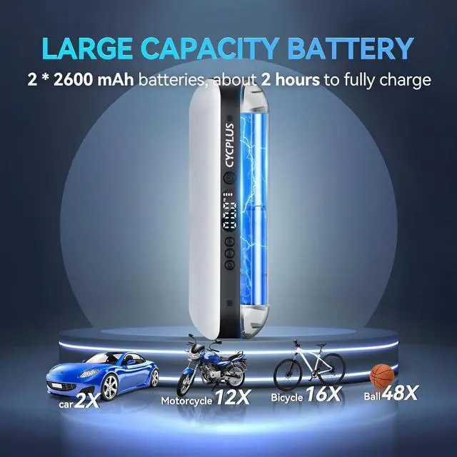 Alt view image 3 of 7 - CYCPLUS Electric Air Compressor Portable Bicycle Pump Car Tire Inflator, Max 150 PSI, Auto Shut-Off Air Pump with Presta and Schrader Valves for All Bicycles Motorcycles and Cars
