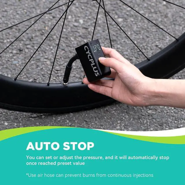 Alt view image 5 of 7 - CYCPLUS Tiny Bicycle Pump with Gauge, Max 120 PSI Electric Mini Pump | Auto Stop | with Presta and Schrader Valve | for E-Bike, MTB, and Road Bike | AS2 PRO | 2025 Updated Version