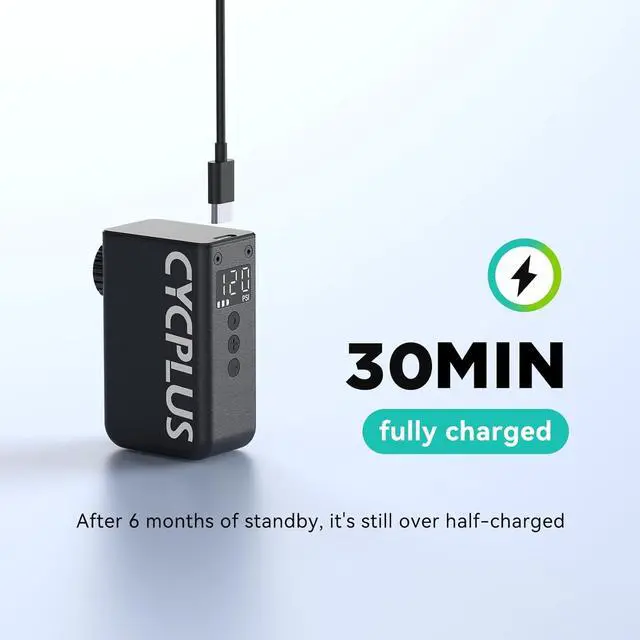 Alt view image 7 of 7 - CYCPLUS Tiny Bicycle Pump with Gauge, Max 120 PSI Electric Mini Pump | Auto Stop | with Presta and Schrader Valve | for E-Bike, MTB, and Road Bike | AS2 PRO | 2025 Updated Version