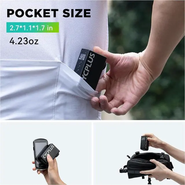 Alt view image 4 of 7 - CYCPLUS Tiny Bicycle Pump with Gauge, Max 120 PSI Electric Mini Pump | Auto Stop | with Presta and Schrader Valve | for E-Bike, MTB, and Road Bike | AS2 PRO | 2025 Updated Version