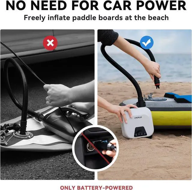 Alt view image 6 of 7 - CYCPLUS 20PSI High Pressure Smart SUP Air Pump, Rechargeable Battery-Powered, Intelligent Dual Stage Inflation & Deflation, Auto-Off Air Pump for Stand Up Paddle Boards,Surfing Kite, Tent, Mattress