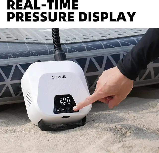 Alt view image 7 of 7 - CYCPLUS 20PSI High Pressure Smart SUP Air Pump, Rechargeable Battery-Powered, Intelligent Dual Stage Inflation & Deflation, Auto-Off Air Pump for Stand Up Paddle Boards,Surfing Kite, Tent, Mattress