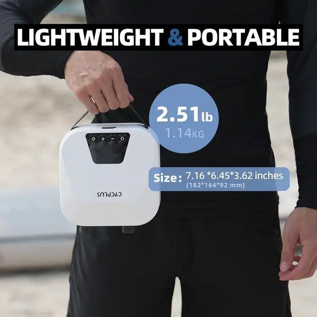 Alt view image 4 of 7 - CYCPLUS 20PSI High Pressure Smart SUP Air Pump, Rechargeable Battery-Powered, Intelligent Dual Stage Inflation & Deflation, Auto-Off Air Pump for Stand Up Paddle Boards,Surfing Kite, Tent, Mattress