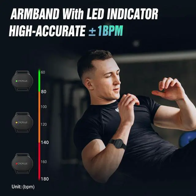 Alt view image 3 of 7 - CYCPLUS Heart Rate Monitor Armband,Bluetooth 5.1 ANT+ HR Monitor with HR Zone LED Indicator, IP67 Waterproof, Use for Running Cycling Gym and Other Sports (2025 Upgraded Model)