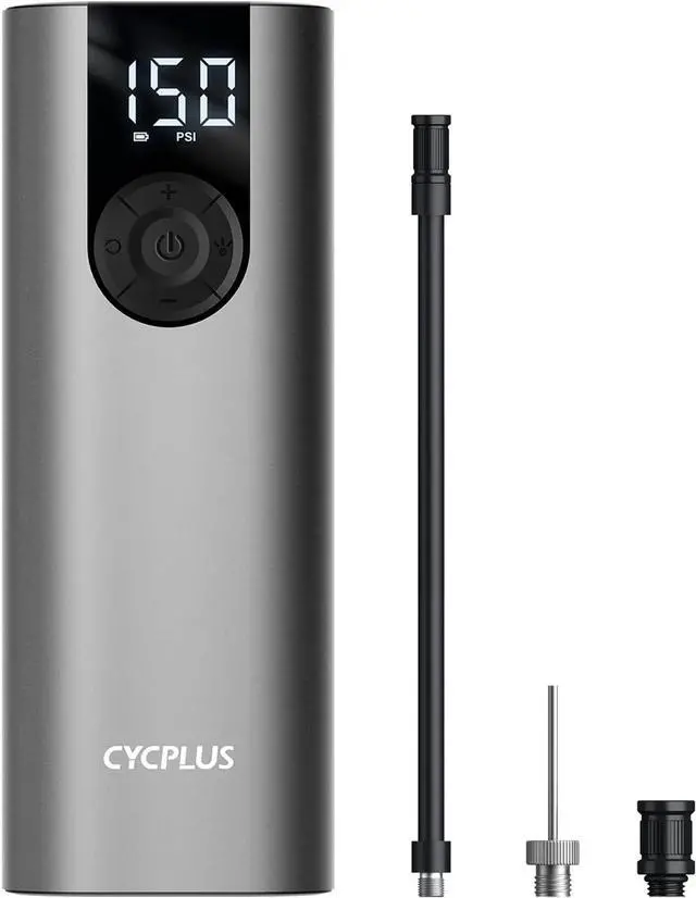 Main image of CYCPLUS Bicycle Pump Portable Car Tire Pump,Max 150 PSI, Auto Shut-Off Air Pump with Presta and Schrader Valves Smart Air Inflator Mini Air Compressor for Car Bicycle Motorcycle and Balls