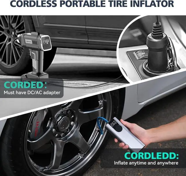 Alt view image 4 of 7 - CYCPLUS Bicycle Pump Portable Car Tire Pump,Max 150 PSI, Auto Shut-Off Air Pump with Presta and Schrader Valves Smart Air Inflator Mini Air Compressor for Car Bicycle Motorcycle and Balls
