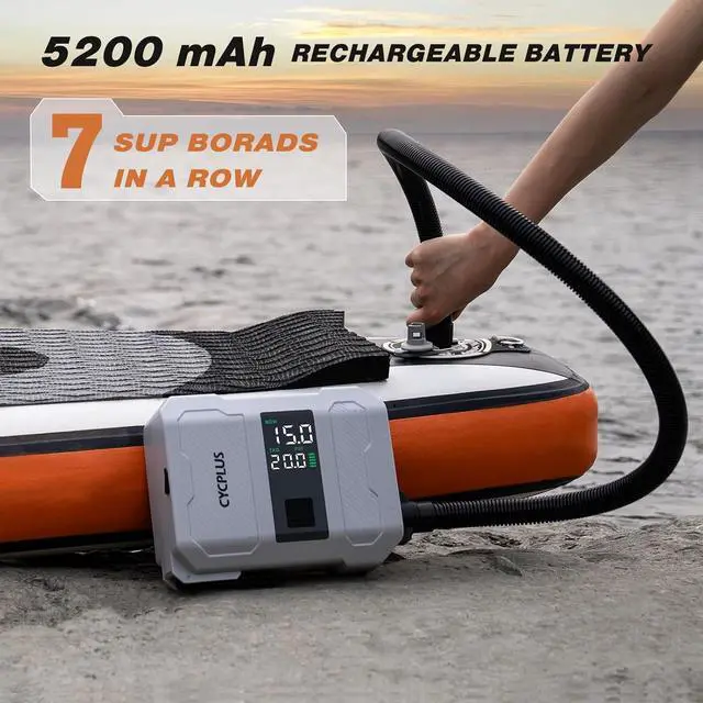 Alt view image 6 of 7 - CYCPLUS 20PSI Rechargeable Paddleboard Pump - Intelligent Fast Dual-Stage Inflation, Deflation Function, Auto-Off &Dual LED Display, Suitable for Stand-Up Paddleboard, Inflatable Boat Tent Mattress