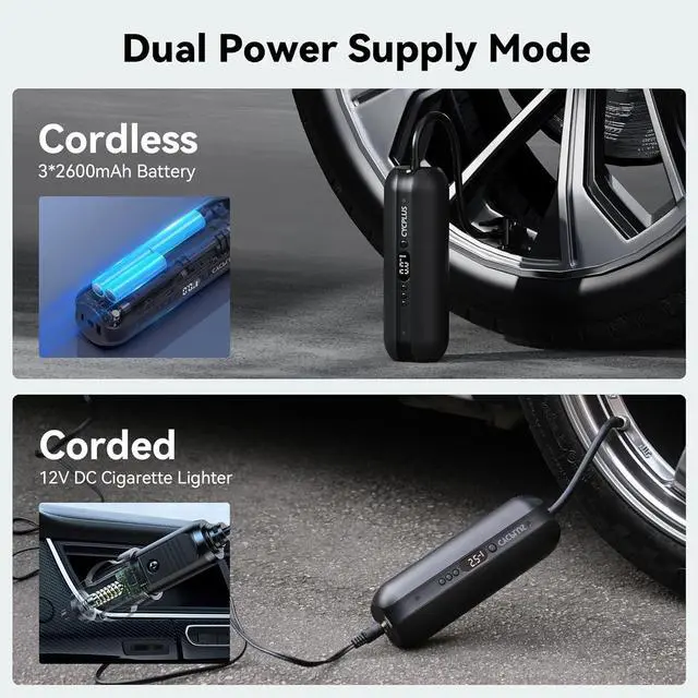 Alt view image 4 of 7 - CYCPLUS Tire Inflator Portable Air Compressor - 150PSI Cordless Air Pump with Digital Tire Pressure Gauge, Accurate LCD Display & LED Light, DC/AC 2-in-1 for Car/Motorcycle/E-Bike/Ball(2025 Version)