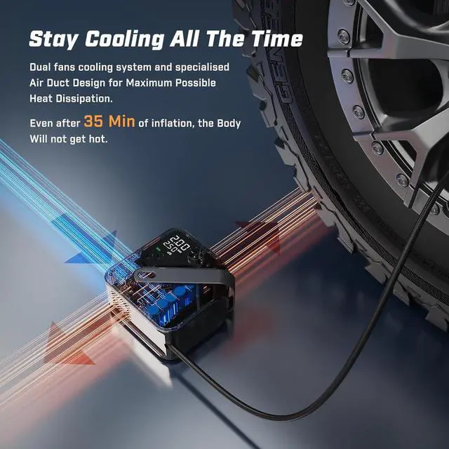 Alt view image 7 of 7 - CYCPLUS AL7 Tire Inflator Portable Air Compressor for Trucks & Pickups  4X Faster High-Powered Tire Inflator, Portable Design for Heavy-duty Vehicle & Inflatables, Dual-Use Type