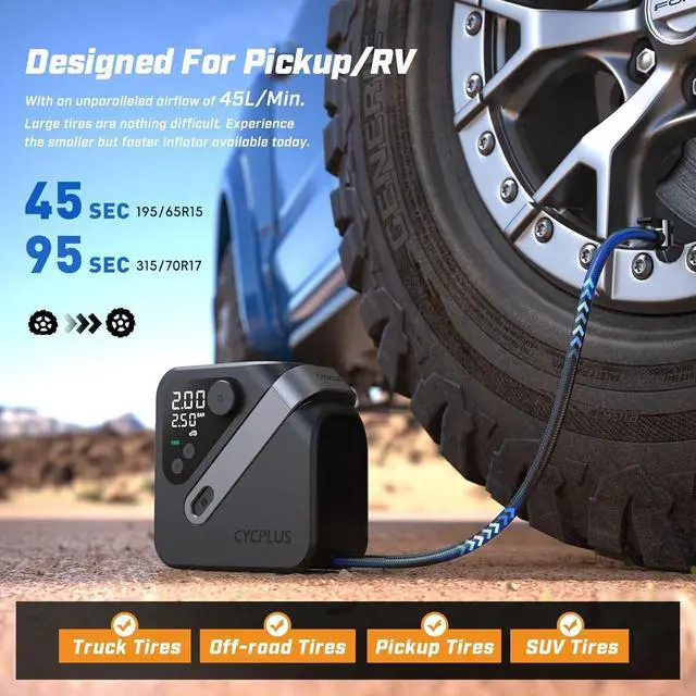 Alt view image 2 of 7 - CYCPLUS AL7 Tire Inflator Portable Air Compressor for Trucks & Pickups  4X Faster High-Powered Tire Inflator, Portable Design for Heavy-duty Vehicle & Inflatables, Dual-Use Type