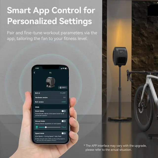 Alt view image 6 of 7 - CYCPLUS Smart Indoor Cycling Fan, BLDC Motor Drive, 5 Speed Modes with Remote and APP Control, Low-Noise Bluetooth/ANT+ Cycling Fan for indoor Bike Trainers, Stationary/Spin Bikes, Cross Training