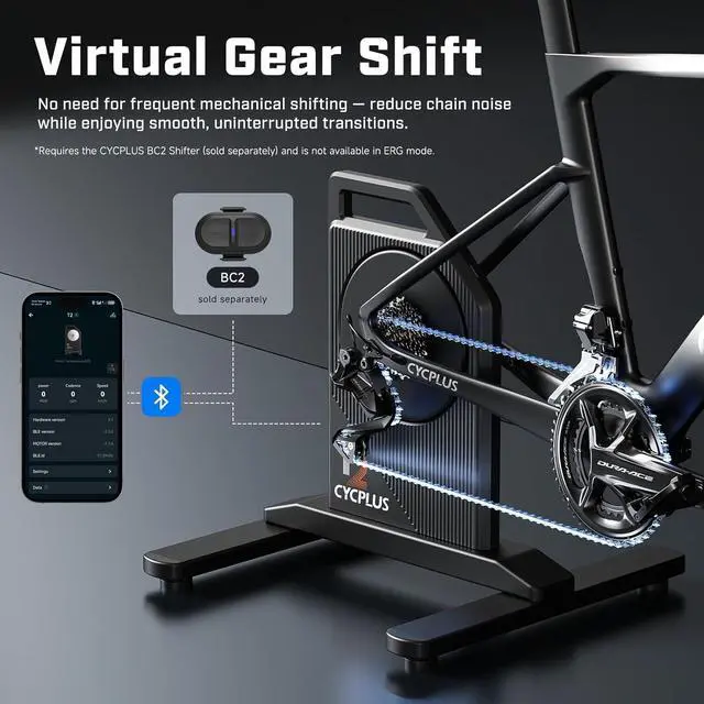 Alt view image 5 of 7 - CYCPLUS T2H Smart Bike Trainer - 2200W Brushless Motor, 20% Gradient Simulator, BLE/ANT+ Dual Mode, Virtual Shifting Ready, Triple Silent Design with Dual Cooling Fans