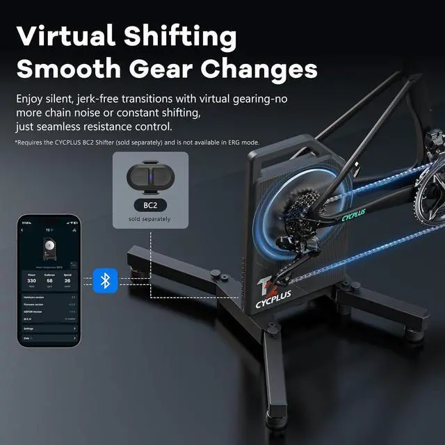 Alt view image 5 of 7 - CYCPLUS T2 Smart Bike Trainer  2200W Brushless Motor, 20% Gradient Simulator, BLE & ANT+ Dual Mode, Virtual Shifting, Triple Silent Design for Realistic Indoor Cycling(2025 Upgrade)