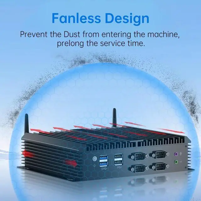 Alt view image 4 of 7 - Industrial PC, Fanless Mini Computer with Core i7-8550U, 16G RAM 256G SSD, Dual 2.5G LAN, 6*COM RS232, Low Power, Support Wake On LAN/Auto Power ON, Wi-Fi 6, 1*HDMI 1*VGA, Windows 11 Pro