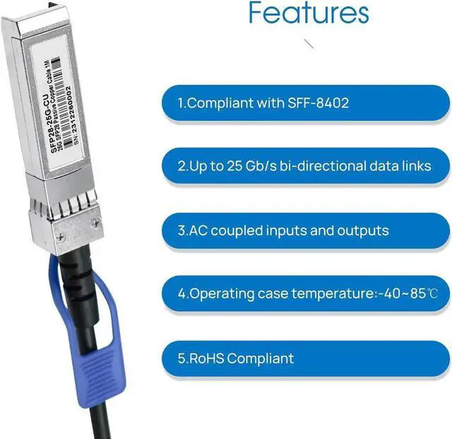 Alt view image 4 of 6 - 25G SFP28 Network Cable 25GBase SFP28-DAC-3M Compatible 25G Passive Direct Attach Copper Twinax Cable for SFF-8402, intel,Sico and Mellanox ...