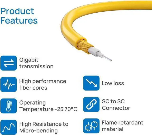 Alt view image 3 of 7 - Fiber Patch Cable SC to SC(UPC) Single-Mode Jumper Single Fiber Optic Simplex Cord for SFP Transceiver
