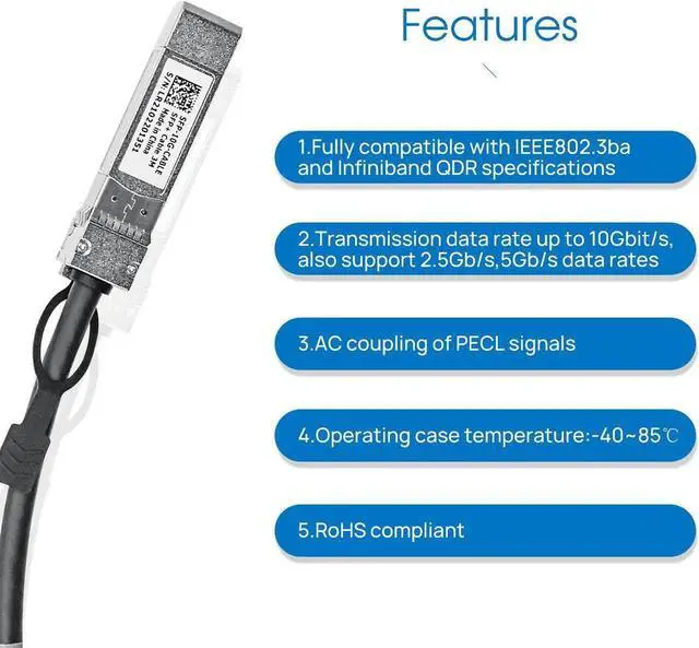 Alt view image 4 of 6 - 10G SFP+ DAC 3m Twinax Cable for High-Speed Data Transfer 10G SFP+ to SFP+ Direct Attach Copper Patch Passive Cable Up to 10 Gb/s bi-directional data links, AC coupled inputs and outputs