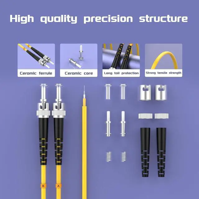 Alt view image 3 of 6 - ST/UPC-ST/UPC Single-Mode Fiber Optic Cable ST to ST OS2 Jumper Optical Patch Cord Duplex 9/125um Yellow
