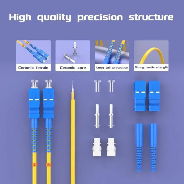 Alt view image 3 of 6 - TORPEDO NOVA LC/UPC-SC/UPC Single-Mode Fiber Optic Cable LC to SC OS2 Jumper Optical Patch Cord Duplex 9/125um Yellow