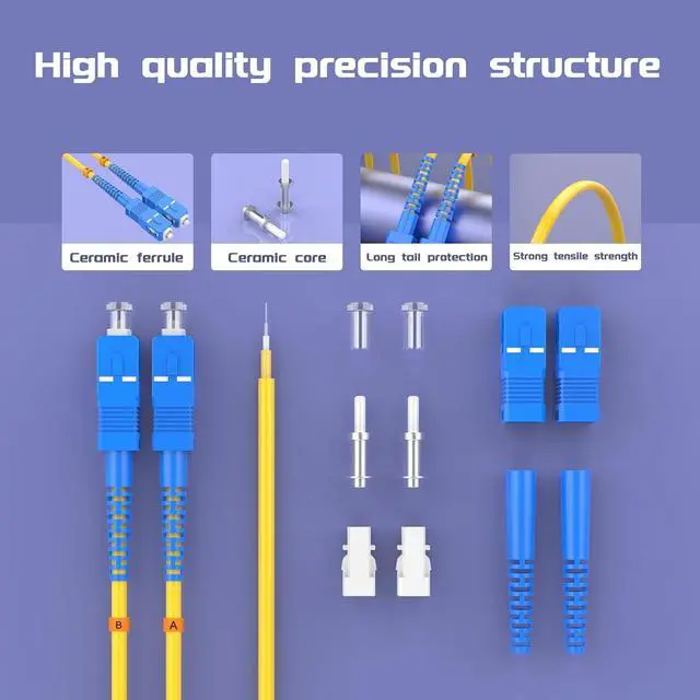 Alt view image 3 of 6 - SC/UPC-FC/UPC Single-Mode Fiber Optic Cable SC to FC OS2 Jumper Optical Patch Cord Duplex 9/125um Yellow