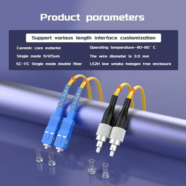Alt view image 5 of 6 - SC/UPC-FC/UPC Single-Mode Fiber Optic Cable SC to FC OS2 Jumper Optical Patch Cord Duplex 9/125um Yellow