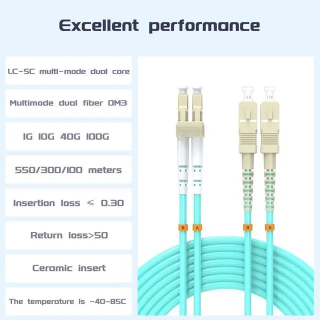 Alt view image 2 of 7 - OM3 Fiber Patch Cable  LC/UPC to SC/UPC 10Gb/Gigabit MultiMode Jumper Duplex 50/125m LSZH Fiber Optic Cord for SFP Transceiver