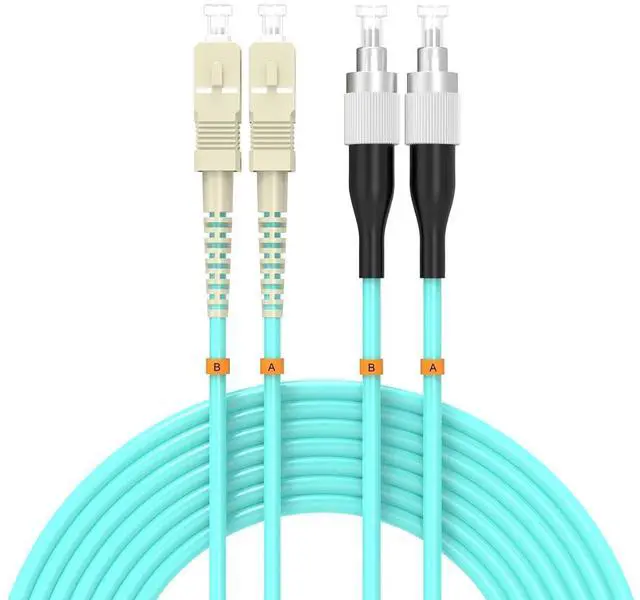 Main image of SC/UPC to FC/UPC Fiber Patch Cable OM3 10GB/Gigabit Multimode Duplex Jumper 50/125m LSZH Fiber Optic Cord