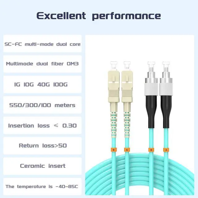 Alt view image 2 of 7 - SC/UPC to FC/UPC Fiber Patch Cable OM3 10GB/Gigabit Multimode Duplex Jumper 50/125m LSZH Fiber Optic Cord