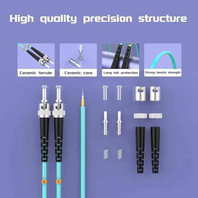 Alt view image 4 of 7 - OM3 Fiber Patch Cable ST/UPC to ST/UPC 10BG/Gigabit Multimode Duplex Jumper 50/125m Optical Patch Cord