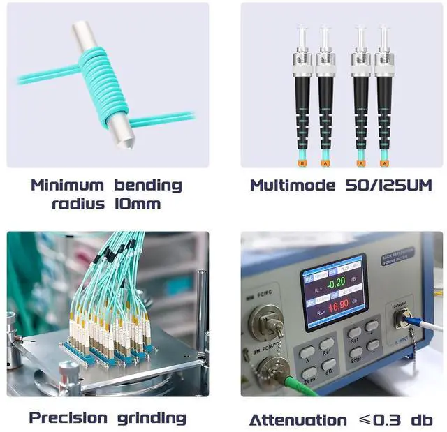 Alt view image 5 of 7 - OM3 Fiber Patch Cable ST/UPC to ST/UPC 10BG/Gigabit Multimode Duplex Jumper 50/125m Optical Patch Cord