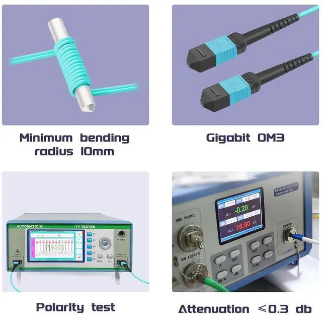 Alt view image 5 of 7 - OM4 8 Cores MPO-LC Connector Optical Fiber Patch Cord 50/125 Multimode Fan-Out Jumper Female to Female Type B 40G/100G