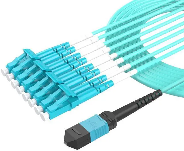 Main image of OM4 8 Cores MPO-LC Connector Optical Fiber Patch Cord 50/125 Multimode Fan-Out Jumper Female to Female Type B 40G/100G